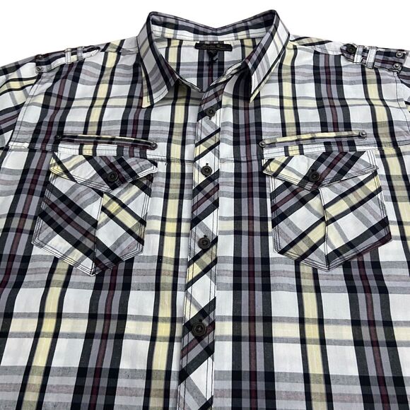 Smoke Rise Men Plaid Button Up Roll Up Long Sleeves Shirt Size 3XL 100% Cotton - Picture 3 of 16